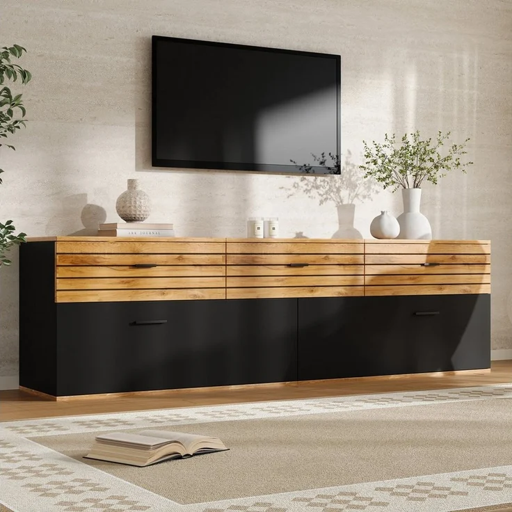 Fine Life Pro TV-Schrank Lowboard / TV‑Schrank / TV‑Lowboard mit 2 Türen, 3 Schubladen 168×38×59 cm, für Wohnzimmer – Bild 1