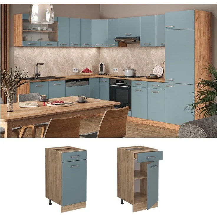 Küchenunterschrank R-Line Blau-Grau 40 cm ohne Arbeitsplatte Vicco – Bild 2