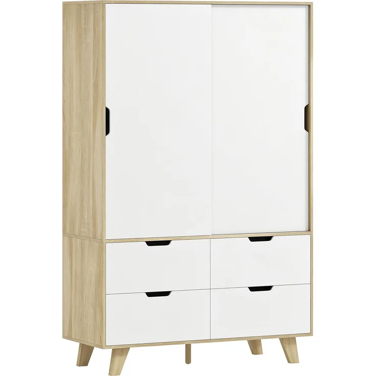 HOMCOM Kleiderschrank, MDF, Kiefernholz, Eiche+Weiß, 120 x 50 x 187,5 cm