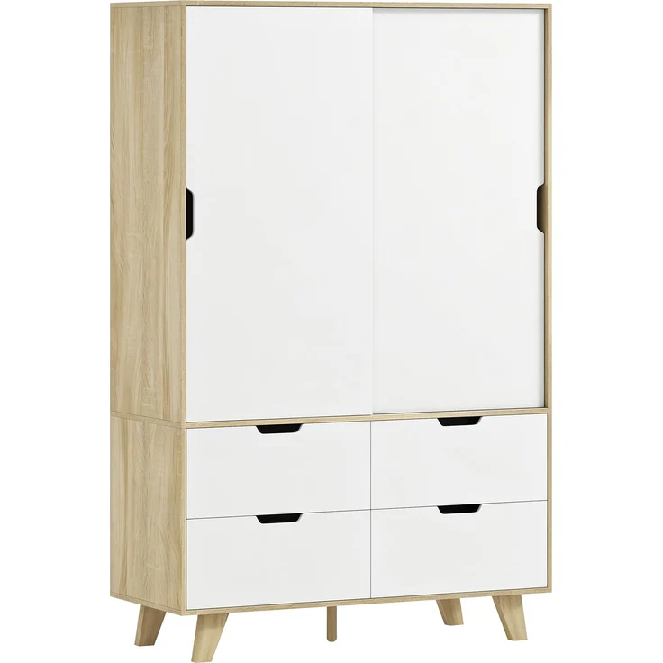 HOMCOM Kleiderschrank, MDF, Kiefernholz, Eiche+Weiß, 120 x 50 x 187,5 cm – Bild 1