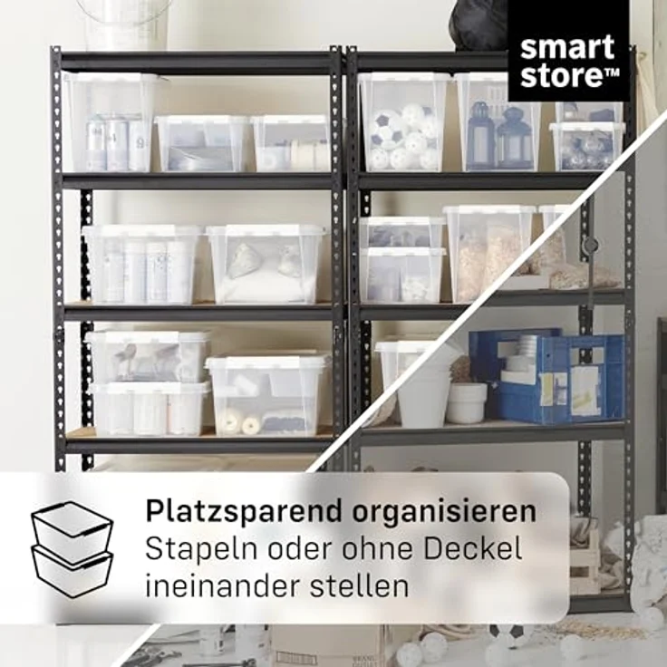 SmartStore - 4x Aufbewahrungsbox mit Deckel Classic 8L (34 x 25 x 16 cm) | Stapelbare Box mit Deckel | Lebensmittelechte Kunststoffbox | Plastikbox mit Deckel & verstärkten Ecken | 10 Jahre Garantie – Bild 4