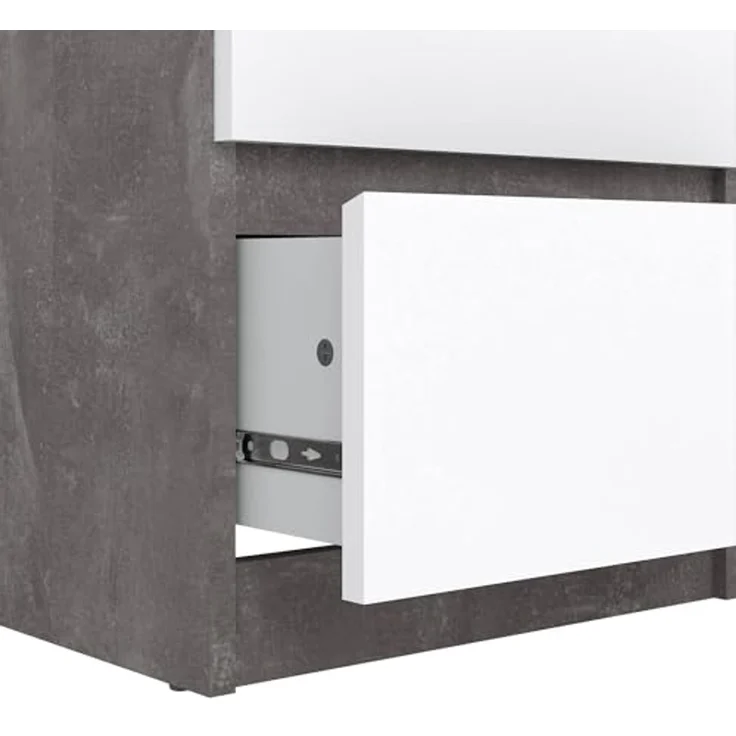 Dmora - Kommode Joelle, Mehrzweckkommode, Schlafzimmerkommode, Schrank mit Schubladen, 50x40 h111 cm, Zement und Weiß – Bild 5