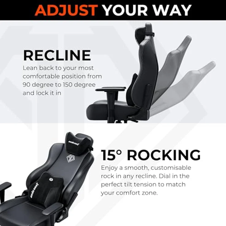 Anda Seat Novis Ultra Gaming Stuhl - Extra großer Ergonomischer Gaming Stuhl mit LendenstüTZE und verstellbare Armlehnen, Gamerstuhle für Erwachsene aus PVC-Leder, Schwarzer Gamer Sessel – Bild 7