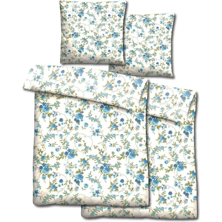 Doppelpack CloudComfort Basic Mikrofaser Bettwäsche blaue Blumen 135x200 + 80x80 cm