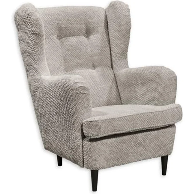 OSKAR Ohrensessel mit geknöpfter Polsterung, Taupe - Vintage Wohnzimmer Sessel mit Massivholz Füßen - 78 x 102 x 98 cm (B/H/T) – Bild 2