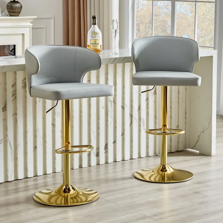 2er Set Barhocker mit Lehne Höhenverstellbar, 360° Drehbar Barstuhl mit großem Sockel & Fußstütze, Moderner Küchenhocker für Bar Küche Theke (Nur Stühle)--Hellgrau--110x45x49.7cm--YOUDENOVA