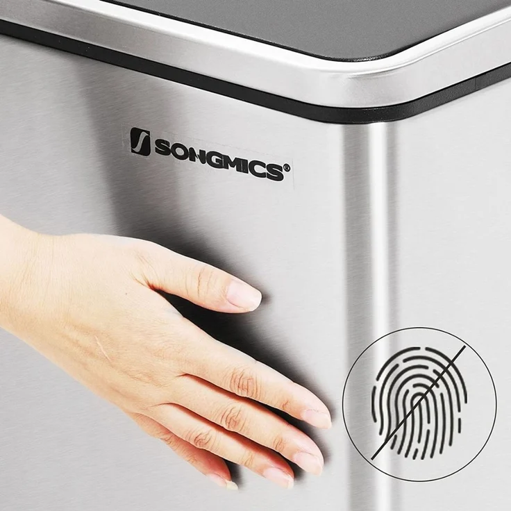 Songmics Mülleimer mit Deckel mit langsamem Verschluss, Inneneimern & Griffen, Silber, 3 Fächer, 3x18 Liter – Bild 8
