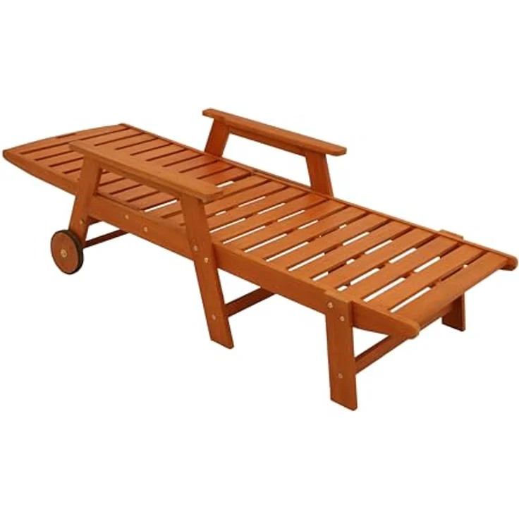 DEGAMO Gartenliege BARDOLINO, Rollenliege aus geöltem Eukalyptus mit 5-fach verstellbarem Rückenteil und Armlehnen, 185x70cm – Bild 3