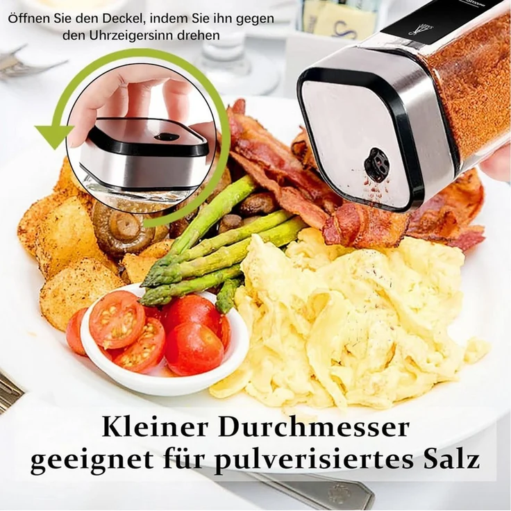 KingLux Gewürzbehälter 360° Rotation 120ml Gewürzgläser Eckig Set, Drei Kaliber, borosilikatglas, (Set, 12-tlg) – Bild 4