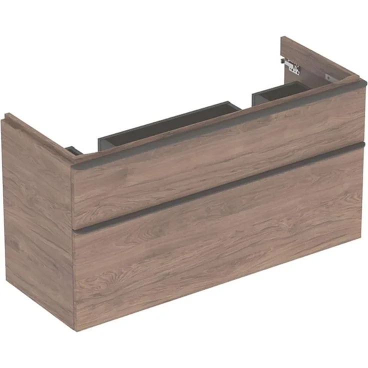 GEBERIT SMYLE SQUARE Waschbeckenunterschrank 118,4 cm breit, Braun dunkel, für Doppelwaschbecken