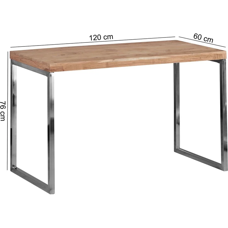 Wohnling Schreibtisch GUNA 120x60cm Akazie Massivholz Metallbeine Landhausstil Dunkelbraun – Bild 7