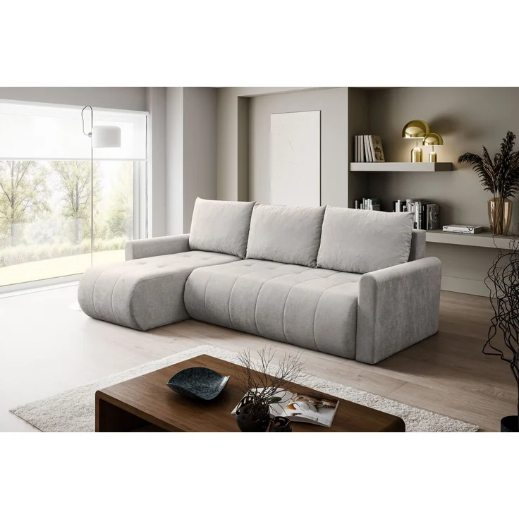 Selsey 'Timmone' Ecksofa mit Schlaffunktion & Bettkasten, Chenille, Universal, Hellbeige – Bild 2