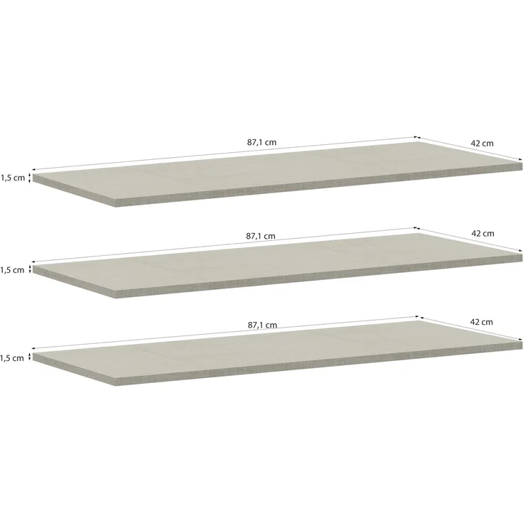 Forte EDWAL Einlegeböden 90, 3er Set für Kleiderschränke, Zubehör, Holzwerkstoff, Grau Textilnachbildung Grau Holzdekor, 87,1 cm beit x 42 cm hoch x 1,5 cm tief – Bild 3