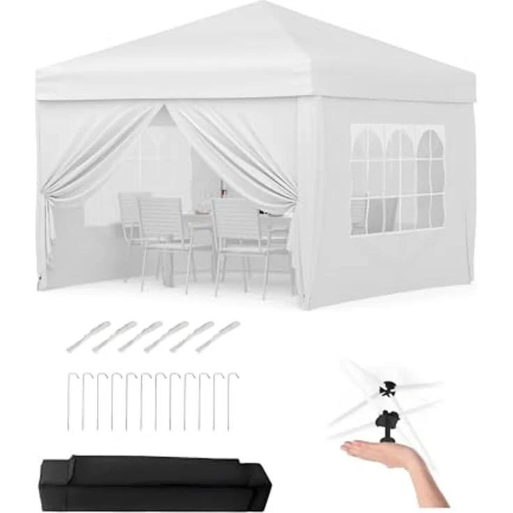 Faltpavillon 3x3 m wasserdicht stabil mit 4 Seitenwänden – Pop up Pavillon faltbar aus 420D Oxford, UV-Schutz 50+, 3-Fach höhenverstellbar, Partyzelt mit Tragetasche für Garten & Outdoor (Weiß) – Bild 1