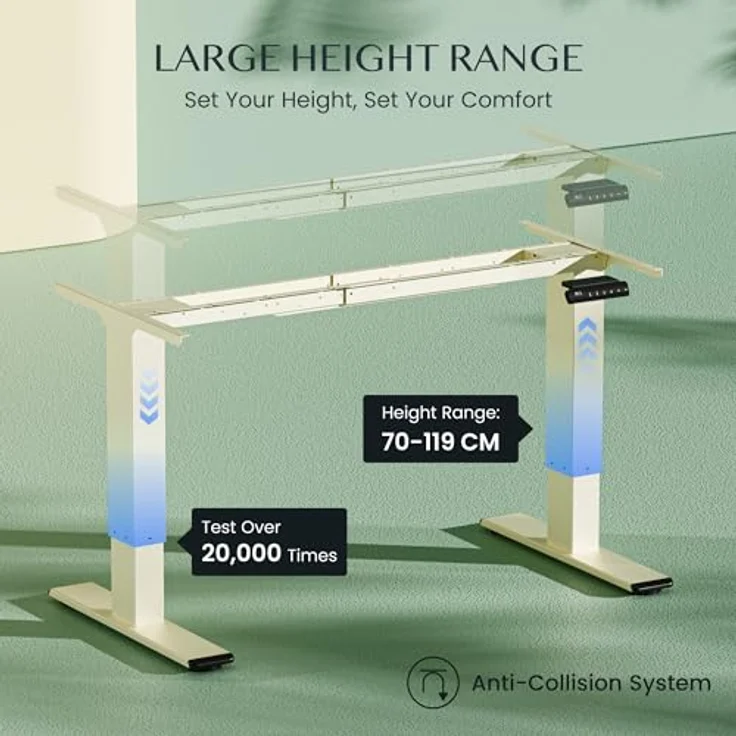 FLEXISPOT Höhenverstellbarer Schreibtisch Gestell, Elektrisch Tischbeine mit 2 Motoren & LED-Höhenanzeige & 4 Speicherfunktionen, inkl. 2 Haken & Kabelmanagement, Mousseweiß – Bild 5