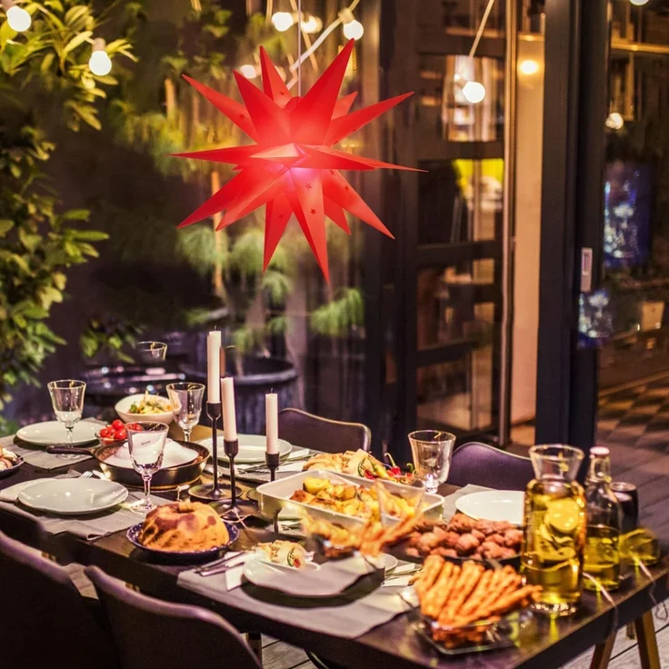 SALCAR 60cm 3D Leuchtstern Außen Weihnachten, LED Weihnachtsstern Beleuchtet Fenster, Adventsstern Innen Weihnachtsdeko Hängend, Rot – Bild 4