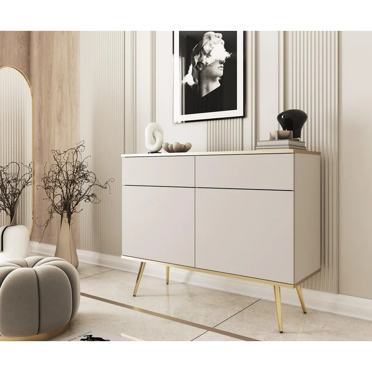 Compleo Kommode Schmal, Design Kommode mit 2 Schubladen, Glamour Stil POLO – Bild 5