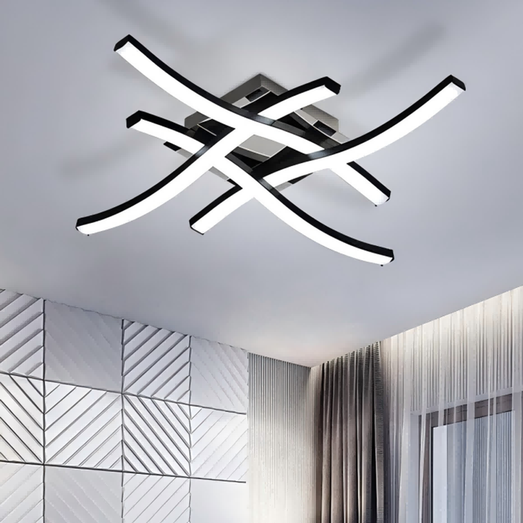 DELIPOP – Moderne 24W 6500K Schwarze LED – Deckenleuchte, Gebogenes Design, Kronleuchter für Wohnzimmer, Schlafzimmer, Esszimmer, Küche – 4 LEDs – 45x45x8cm – Bild 4