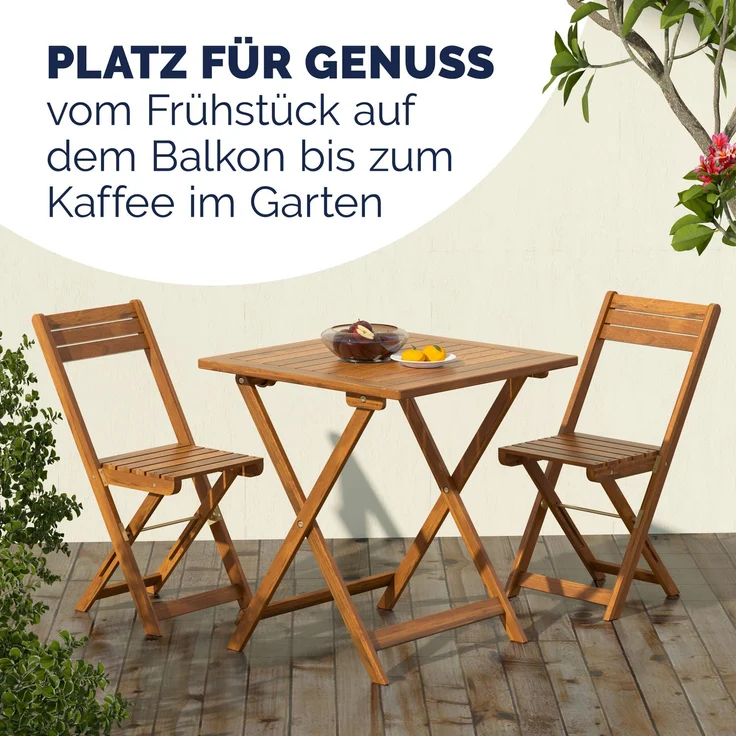 Casaria Balkonset für 2 Personen wetterfest, Akazie braun, 58 x 60 x 71 cm – Bild 8
