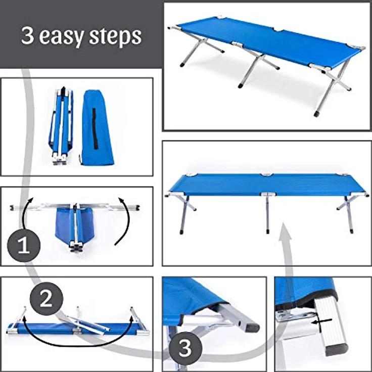 Goods+Gadgets Feldbett Faltbares Army-Bett (Campingbett, Klappbett) Gästebett aus Aluminium – Bild 8
