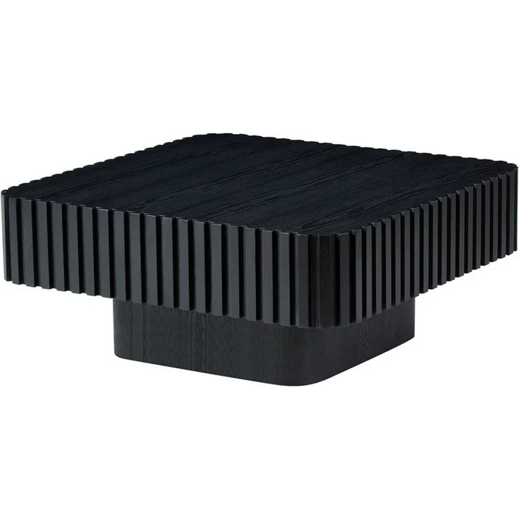 Square Fluted Coffee Table, Modern Ribbed Center Table with Solid Wood Stripe Accent, MDF with Wood Veneer Construction, Contemporary Accent Table for Living Room, Bedroom, and Office (Black) – Bild 2