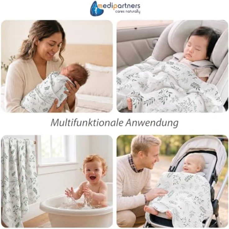 Medi Partners Musselin Babydecke 100x150cm Baby Decke Musselindecke Neugeborenen - dünne dünne Kuscheldecke Sommer Babydecken für Kleinkinder Krabbeldecke Kinderbett Kinderwagen (Olivenblatt) – Bild 5