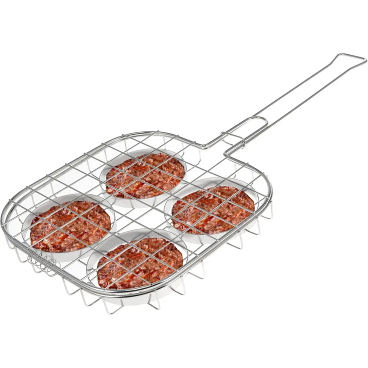 Burger-Grillhalter für 4 Burger Patties // Edelstahl // ca. 57 x 26 cm // Burgergriller Grillkorb