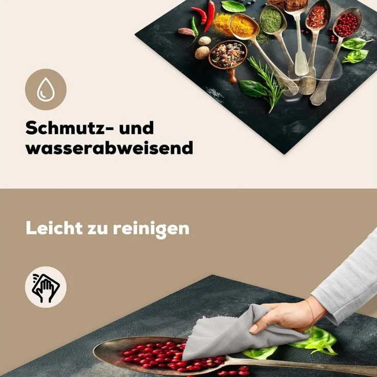 MuchoWow Herd-Abdeckplatte Löffel - Kräuter - Beton, Vinyl, (1 tlg), Cerankochfeld Abdeckung, Herd Abdeckplatten Vinyl, 58x59 cm – Bild 4