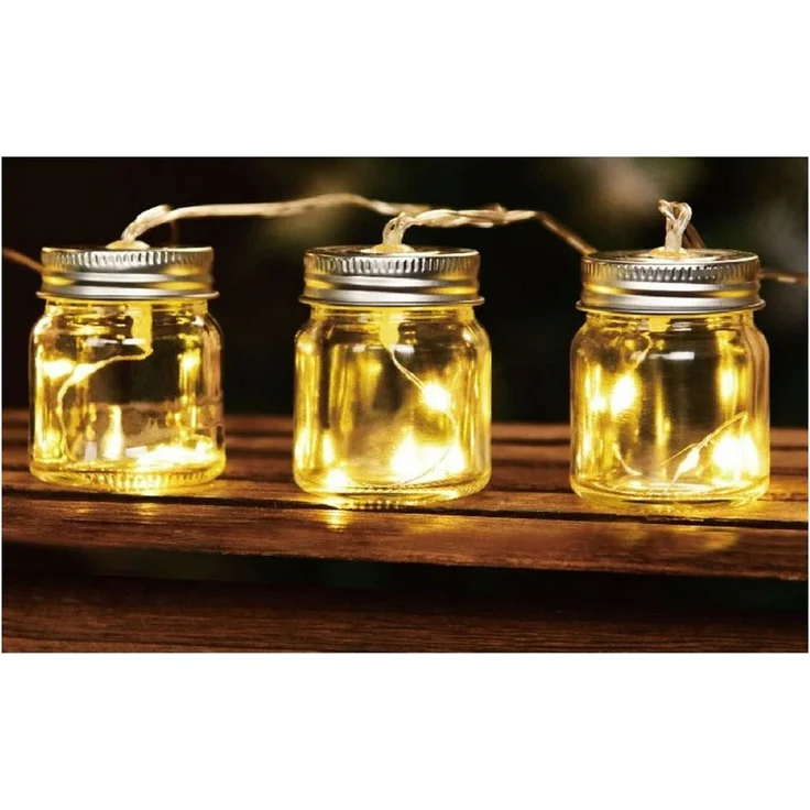 Solar-Party-Lichterkette mit 8 LED Einmachgläser warmweiß mit Blinklicht Deko – Bild 1