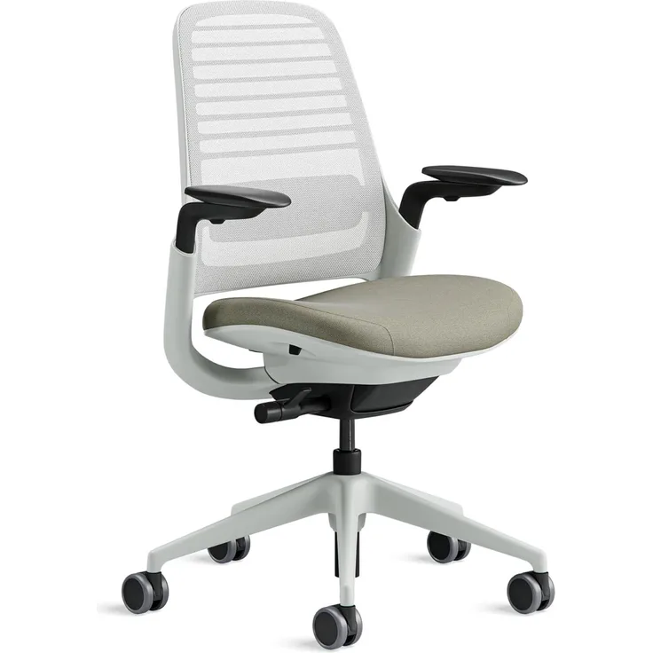 Steelcase Series 1 Bürostuhl mit Netzrücken in Möwengrau und Sitzbezug in Trüffel