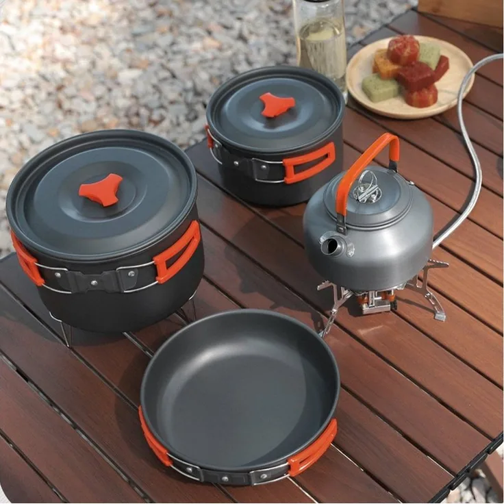 PFCTART Topf-Set Tragbares Camping-Kochset, 16-teiliges Kochgeschirr-Set, Aluminium (16-tlg), Kochtöpfe, Pfannen, Kessel