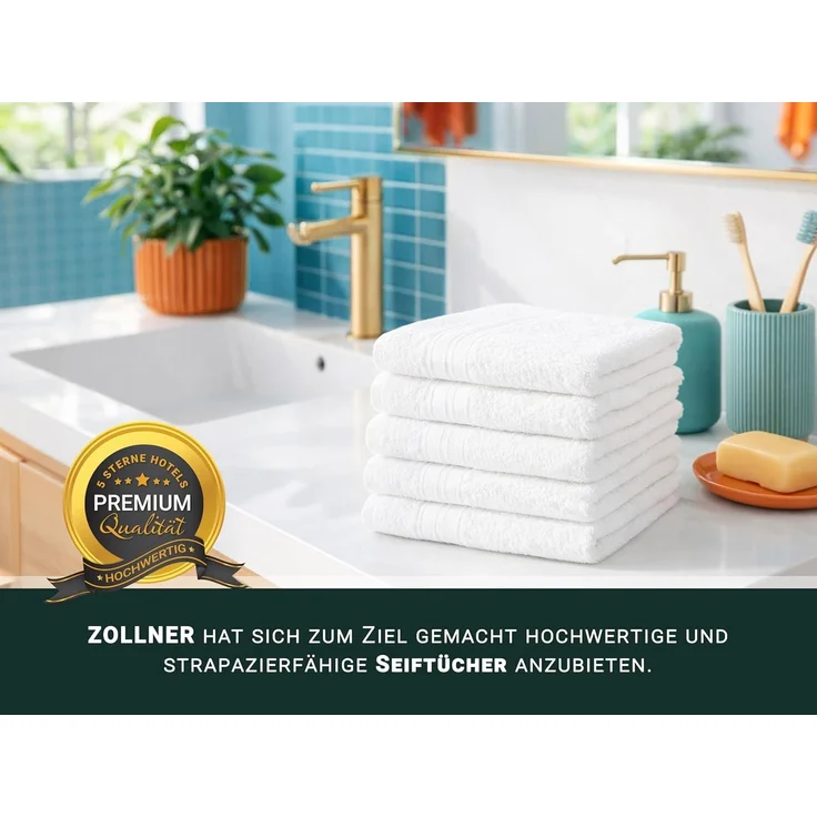 ZOLLNER 10er Set Seiftücher 30x30 cm Baumwolle 500 g/qm weiß – Bild 5