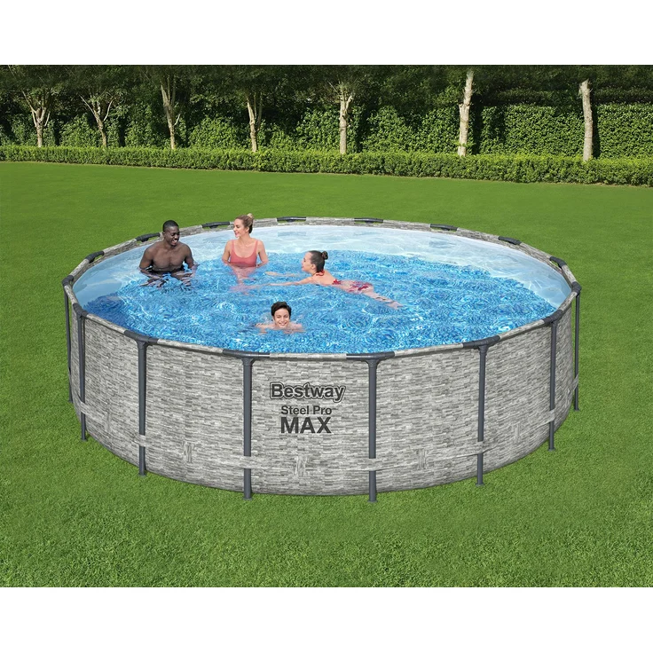 Bestway® Steel Pro MAX™ Ersatz Frame Pool ohne Zubehör Ø 488 x 122 cm, Steinwand-Optik (Cremegrau), rund, Steinoptik – Bild 2