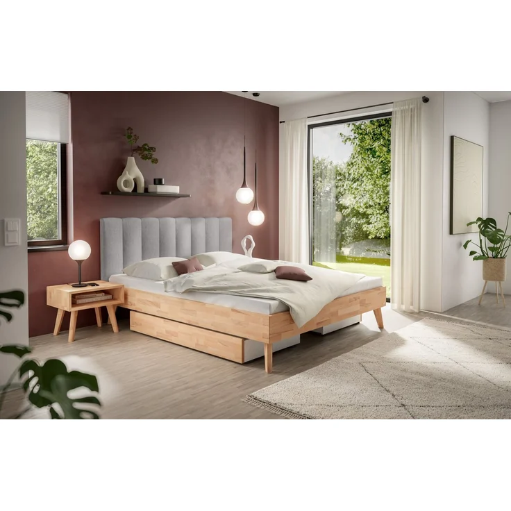 Hasena Bett Taliana Kernbuche mit grauem Polster-Kopfteil 160x200 cm, Komforthöhe 25 cm – Bild 2