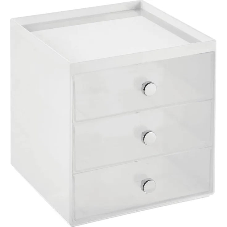 Organizer stapelbare Aufbewahrungsbox mit 3 Schubladen mDesign transparent/weiß