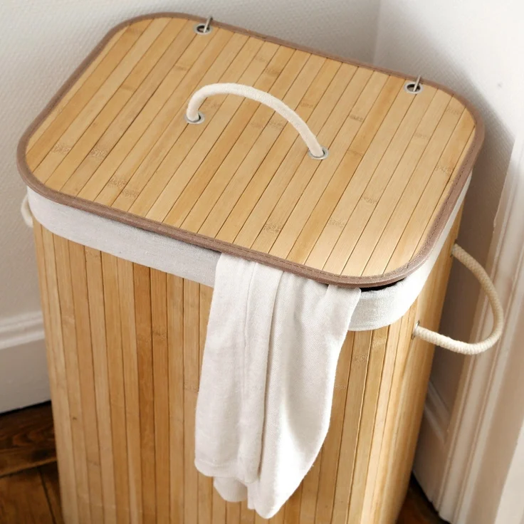 Calicosy Rechteckiger Wäschekorb aus Bambus 70L - H60 cm - Helles Holz – Bild 8