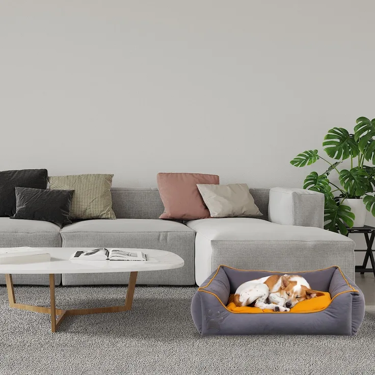 Paws & Whiskers 'Lucy Dog & Cat M - Grey, Mustard' Haustierbett, Grau / Senf, 55 x 75 x 20 cm
