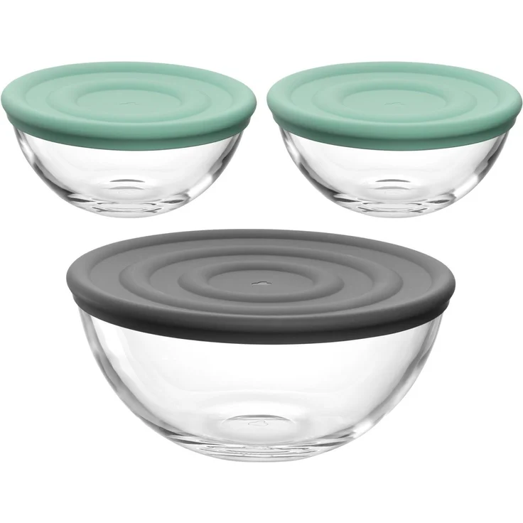 LEONARDO Schale Schalen-Set CUCINA, 6-teilig, 3 Schüsseln mit Silikondeckel, Glas, (Set, 6-tlg), spülmaschinengeeignet – Bild 1