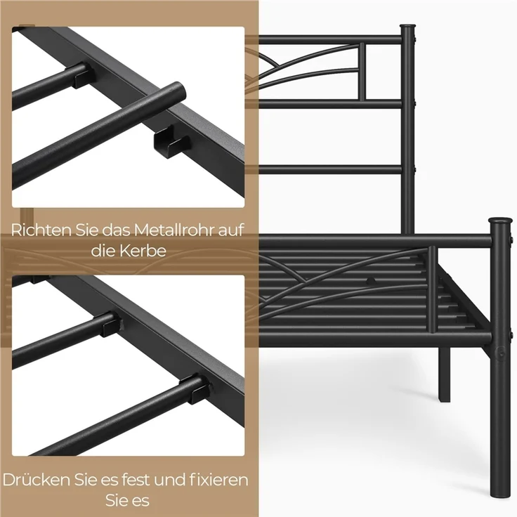 Yaheetech Metallbett mit Lattenrost, Wolkenmuster, Metall Schwarz, 90x200 cm – Bild 5