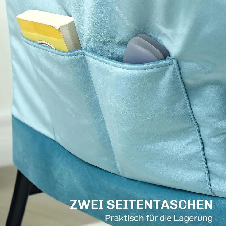 HOMCOM Relaxsessel Sessel Wohnzimmer Loungesessel mit Seitentasche, Stahlbeine (Polstersessel, 1-St, Einzelsessel), für Schlafzimmer, Wohnzimmer, Blau – Bild 5