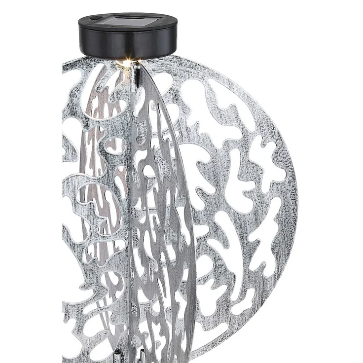 Solarleuchte Garten Rund Silber Solarlampe Außen Leuchte Solar mit Pflegetuch – Bild 3