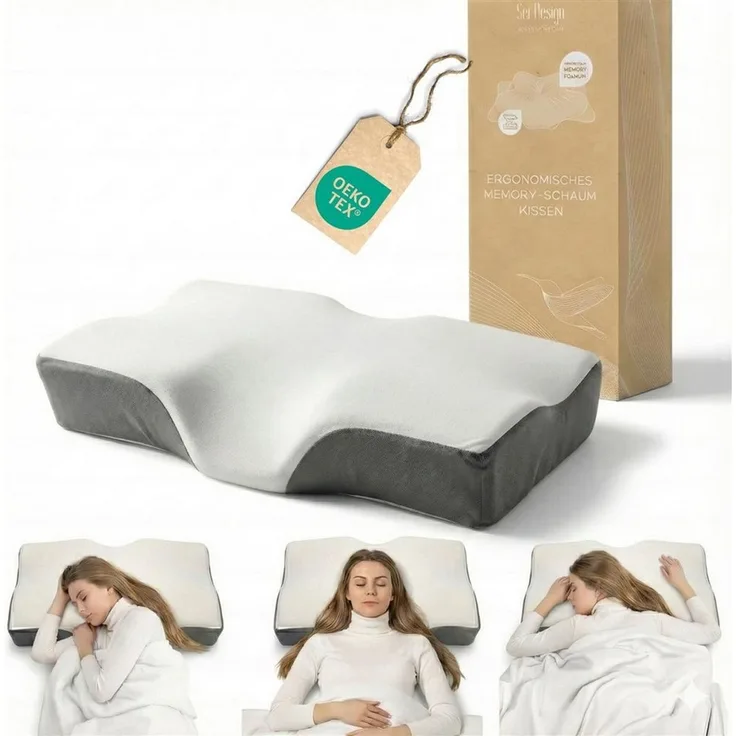 SEI Design Nackenstützkissen Memory-Foam Kissen Nackenstützkissen 40x60x12 cm – kühlender Bezug, Füllung: Memory Schaum, Bezug: Thermoregulierender Bezug, Seitenschläfer, Rückenschläfer, Bauchschläfer, Visco Elastik Schaum, Ergonomische Kontur, beidsei...