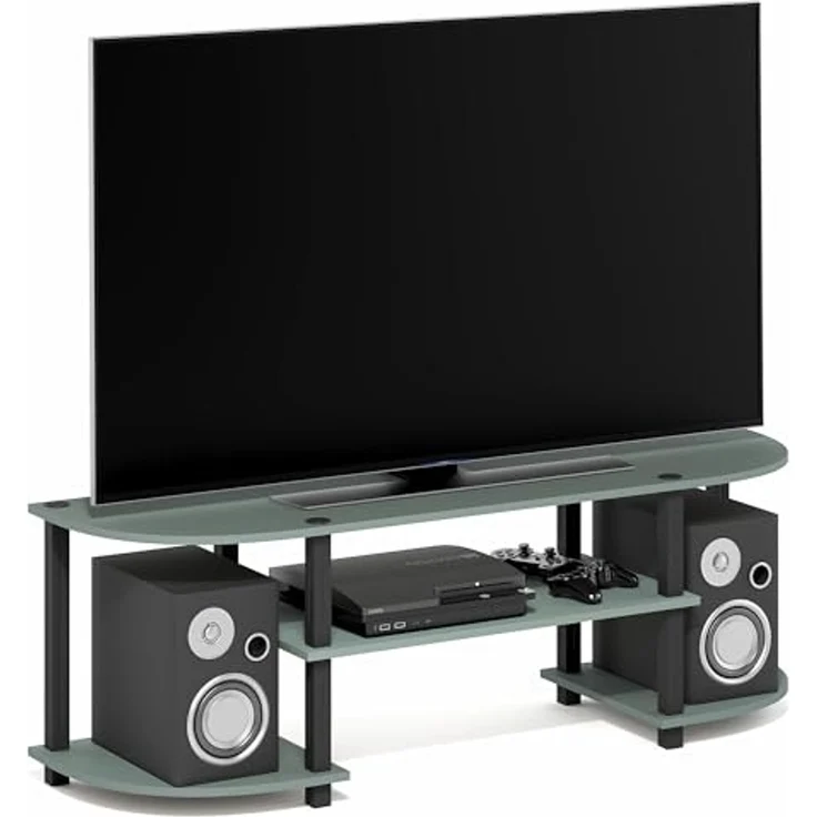 Furinno Turn-S-Tube TV-Schrank, Entertainment-Center für Fernseher bis zu 55 Zoll, TV-Konsole mit abgerundeten Ecken und offenen Regalböden, für Wohnzimmer, Schlafzimmer, Salbeigrün – Bild 1