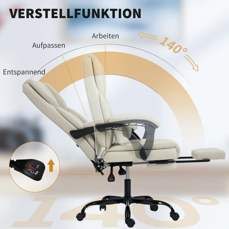 HOMCOM Bürostuhl, Kunstleder, Mehrschichtenplatte, Beige, 67 x 65 x 119 cm – Bild 7