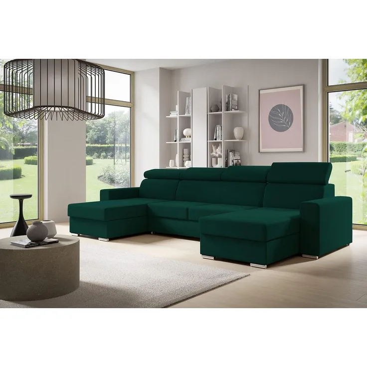 Ecksofa U-förmiges NELA Sofa mit Schlaffunktion und zwei Staufächern, Wohnzimmersofa, Couch, mit verstellbare Kopfstützen - Monolith 37, 96 x 170 x 325 cm