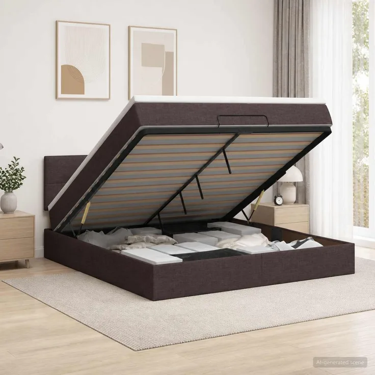 vidaXL Ottoman Bett mit Matratze Dunkelbraun 140 x 190 cm Stoff 3456326