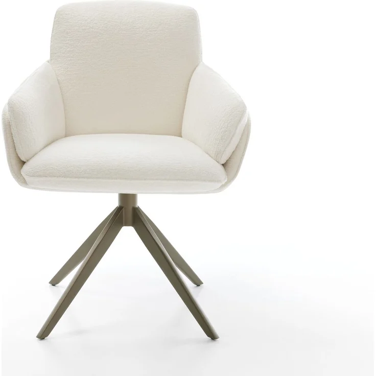 Drehstuhl Luan-Flex mit Armlehnen Bouclé Soft Beige Kreuzgestell breit Effektfinish Titan 360° drehbar Wippfunktion – Bild 2