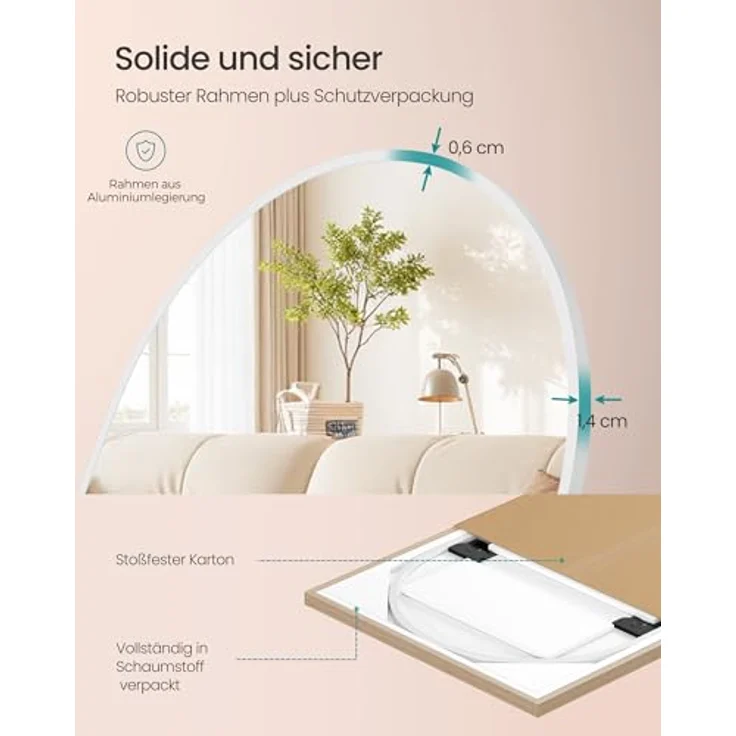SONGMICS Ganzkörperspiegel, 160x50 cm, gewölbter Standspiegel, Rahmen aus Aluminiumlegierung, Hartglas, für Schlafzimmer, Wohnzimmer, Garderobe, mattweiß LFM031WC01 – Bild 6