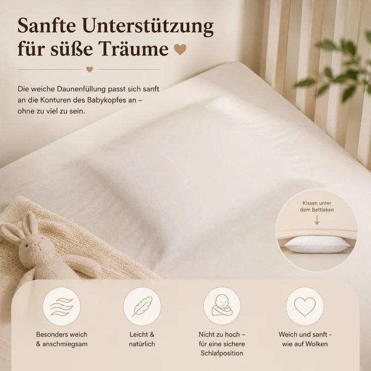 2 Stück Betten Hofmann Baby Daunenkissen 35x40 cm Flachkissen 100% Daunen 30 g – Bild 4