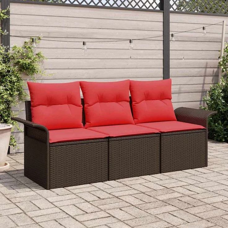 vidaXL Sofa Set 3 stk. 3-Sitzanzahl Braun und Rot Poly-Rattan 3345224 – Bild 1